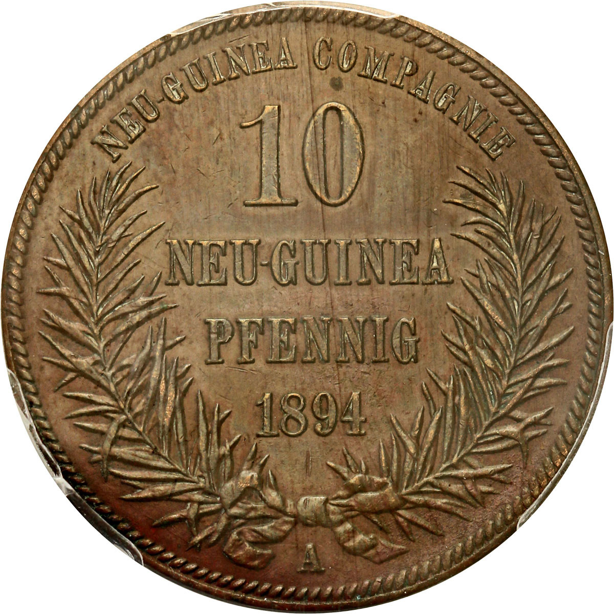 Niemcy/Nowa Gwinea. 10 fenigów 1894 A Berlin PCGS AU58 - RZADKIE